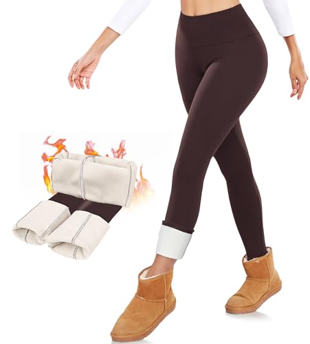 Image of DHSO Thick Winter Fleece Lined Leggings Women - Thermal Warm High Waisted Tummy Control Soft Pants for Snow Cold
