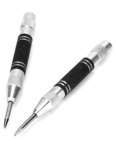 QWORK 2 Stück Automatischer Körner, Gefederter Körner, für Metall, Holz, Glas, Stahlblech,128 mm