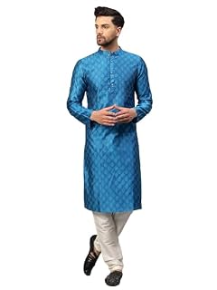 LATEST CHIKAN Men’s Silk Chikankari Kurta with Cream Churidar | Festive Set - KP-SB-BL-42