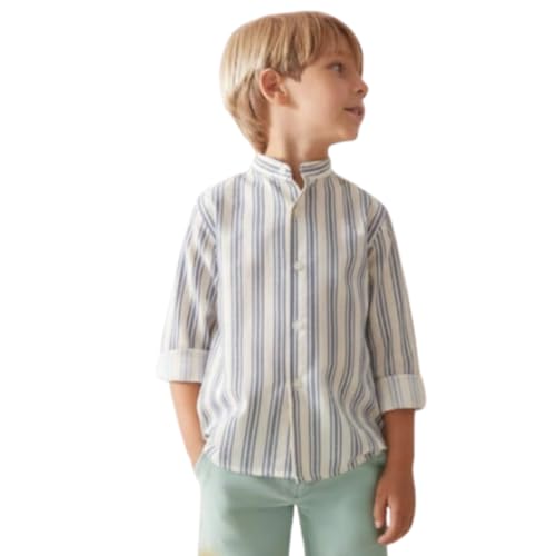 Image of A.T.U.N. (ALL THINGS UBER NICE) Boys 100% Cotton Band Collar Shirt | Soft Fabric with Button Front Style & Roll-Up Sleeves | Comfortable Casual Kids Shirt