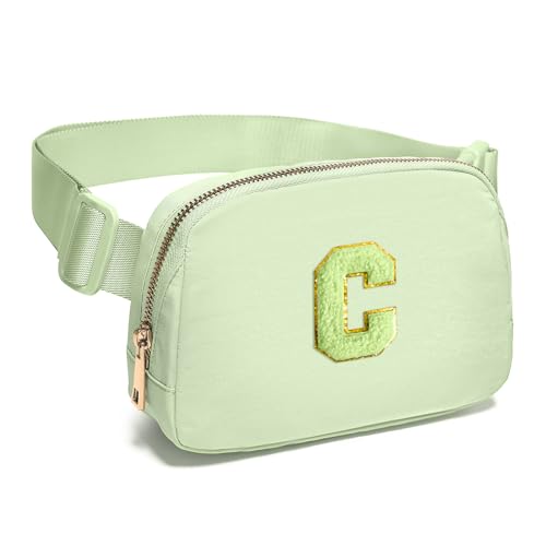 Image of Gitus Gifts for 8 9 10 11 12 Year Old Girls Belt Bag Fanny Pack Crossbody Bags with Initial Letter Patch Cute Stuff Birthday Gifts for Teen Girls Women Personalized Trend Stuff (Light Green-C)
