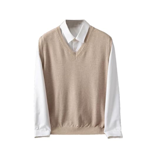 Men's Knit Sleeveless Golf Vest Sweater Cashmere Blend V-Neck Vests Solid Casual Sweaters Tops Brown Gray M