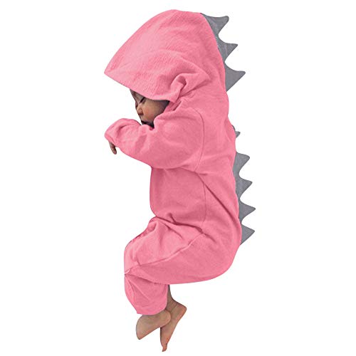Image of G&Kshop Kids Baby Boy Girl Cartoon Dinosaur Long Sleeve Hooded Romper Hoodie One-Piece Jumpsuit Outfits (Pink, 6M)