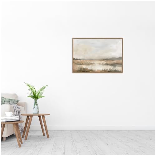 Kate and Laurel Framed Canvas Wall Art Print Neutral Abstract Landscape by The Creative Bunch Studio, 33 x 23 Sylvie Beaded Rustic Natural Frame, Modern Contemporary, Landscape Art for Wall Decor by Kate and Laurel - Used condition - Image 8