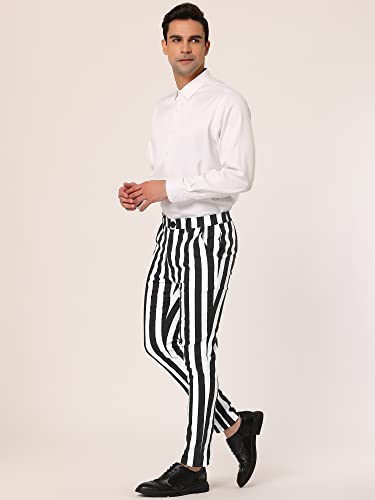 Lars Amadeus Men's Striped Pants Casual Skinny Fit Color Block Pencil Dress Trousers 30 Black White #TOP3