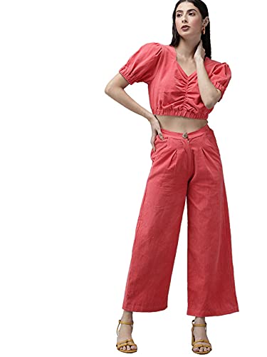 the dry state Women Pink Color Solid Crop TOP-picture-12