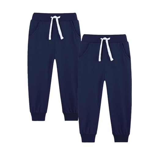 2-Pack Boys Fleece Lined Joggers Sweatpants Warm Winter Elastic Waist Athletic Track Pants with Pockets for Girls 5-14 Years
