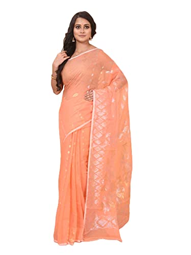 Sari jamdani de algodón premium tejido tradicional indio con hilos zari brillantes