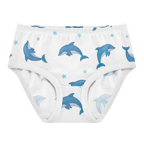 Playful Blue Dolphins Stars White Girls Underwear Toddlers 2t Cotton Panties for Girl Personalized Kids Undies Briefs