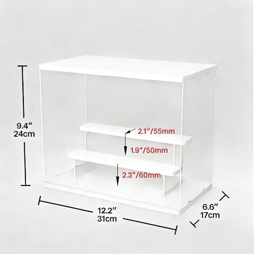 Image of Clear Acrylic Display Case with LED Light, 3 Tier Dustproof Showcase for Collectibles, Figures & Model Cars, Stackable Display Box (White, 12x7x9 in)