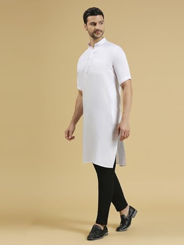 Image of Rajubhai Hargovindas Men's Pure Cotton Woven Design Half Sleeve Kurta
