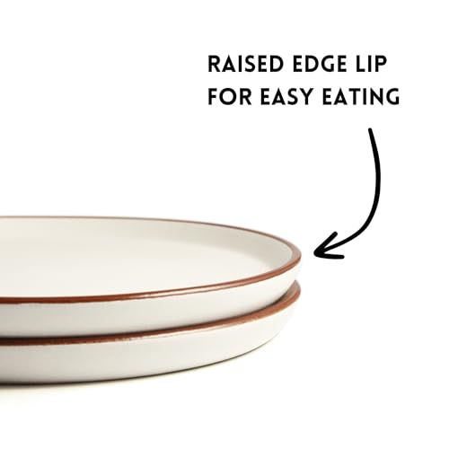 Image of Ceramic Dinner Plates, 4 Pcs | Rim Plate for Easy Eating | Microwave, Oven, Dishwasher Safe | Set of 4 Ceramic Plates for Dinner | Handmade | (Vanilla Biscuit, Set of 4 Dinner Plates)