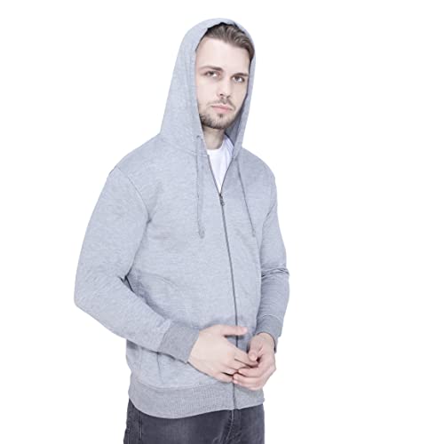 Image of Plain Zip Neck Hooded Winter Cotton Sweatshirt with Full Sleeves