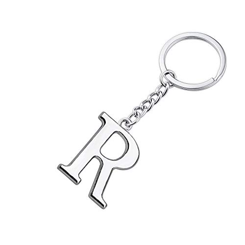 YJT Letter Initial Keychain Key Ring R Silver for Men Women Alphabet Monogram