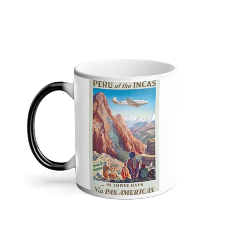Mug Thermo-réactif Tasse Magique - Perou Incas Affiche Voyage Vintage Avion - 325 ml