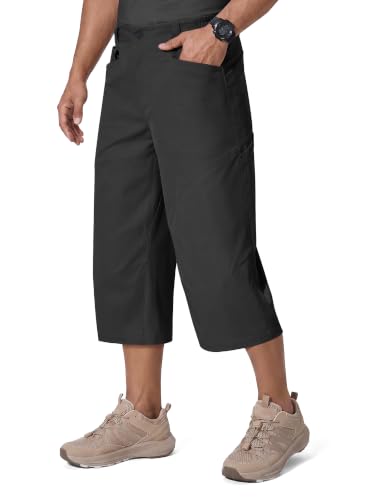 FREE SOLDIER Mens Capri Long Cargo Shorts Wear-Resistant Stretch Below Knee Shorts with 6 Pockets for Work Casual Hiking(Black 34)