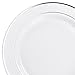 OCCASIONS 120 Plates Pack, Heavyweight Disposable Wedding Party Plastic Plates (7.5'' Appetizer/Dessert Plate, White & Silver Rim)