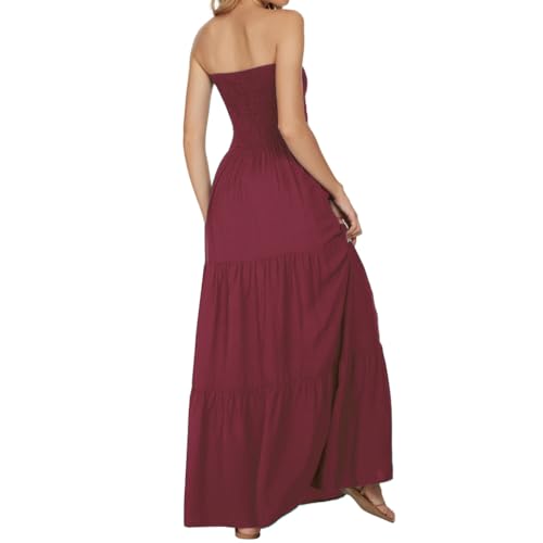 Image of Women's Summer Strapless Tube Top Maxi Dresses Off Shoulder Boho Beach Long Dress