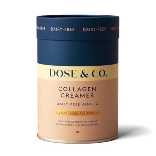 Dose & Co Dairy-Free Vanilla Collagen Creamer 340g | Bovine Hydrolysed Collagen Peptides Type I & III (VERISOL) for Skin Hair & Nails | 12g Protein per Serving | Coffee Creamer | Halal Gluten-Free
