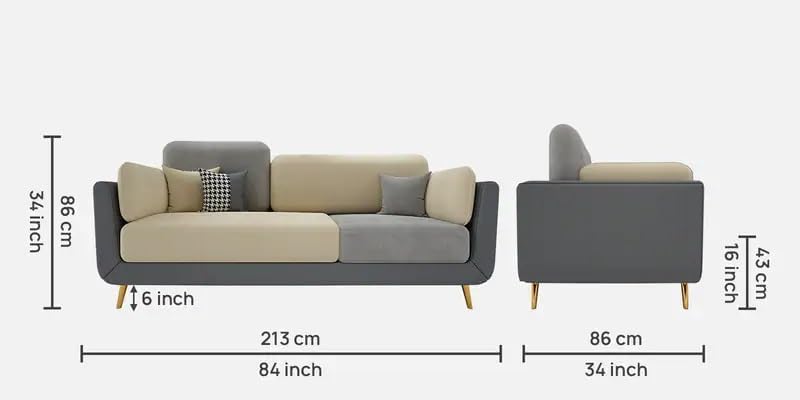 Image of Polyester Velvet Contemperory Sofa Set with Cushion Chaise Lounge, Sectional Sofa Perfect for Your Living Room,Guests Room & Office. (Grey & Beige, 3 Seater)