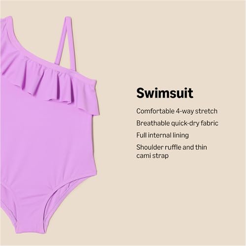 Amazon Essentials Girls and Toddlers' Asymmetric Frill One-Piece Swimsuit2