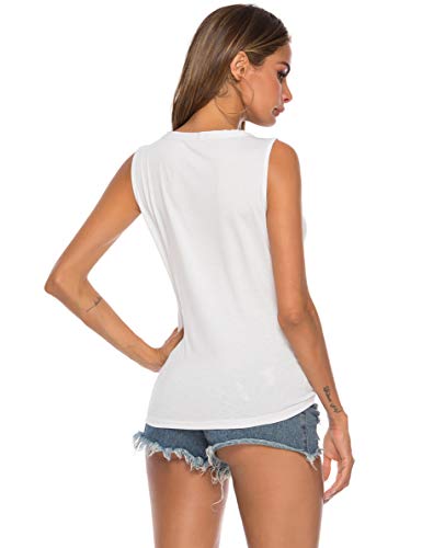 Women's Soft Tie Front Button Down Shirts Sleeveless Casual Blouse Tops White M #TOP4