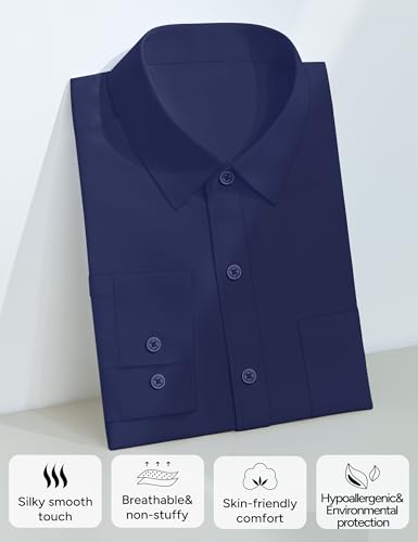 Image of Boys Long Sleeve Button-Down Dress Shirts with Tie: 2 Fabrics (Stretch /Standard) & 2 Fits (Regular /Husky)