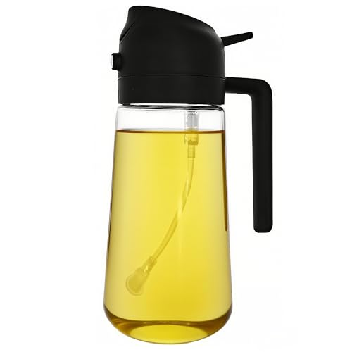 ZHIYE Oil Spray Bottle for Cooking, 500ML 2 in 1 Olive Oil Dispenser Sprayer for Kitchen Premium Clear Glass Bottle for Cooking, Air Fryer, BBQ, Salad, Black