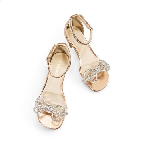 Image of DREAM PAIRS Girls Dress Sandals Bow | Rhinestone bow adds sparkle while a cushioned insole hook-and-loop strap and non-slip outsole support comfortable wear