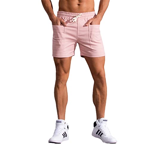 Short de sport rose en coton à séchage rapide AXEBHPED coupe décontractée pour entraînement XL