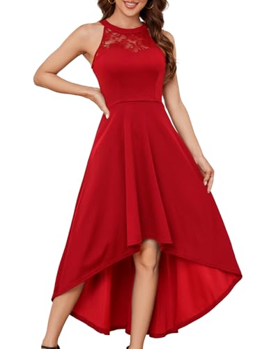 Bbonlinedress Womens Red Homecoming Cocktail Masquerad Bridesmaid Dress Fancy Halter High Low Chiffon Prom Party,Red XL