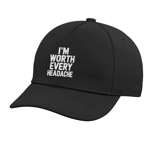 I'm Worth Every Headache Adjustable Printed Baseball Hat, Black