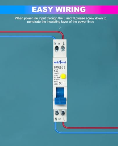 Image of amiciSmart 10A Single Module Circuit Breaker with Over Current, Short-Circuit and Leakage Protection, Shock Proof,220VAC