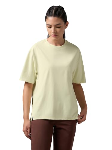 Image of TECHNOSPORT Women's Printed Boxy Fit Round Neck T-Shirt COTFLEX Half Sleeve Slip On Polyester for Gym Yoga Workout UPF50+ Anti Odour