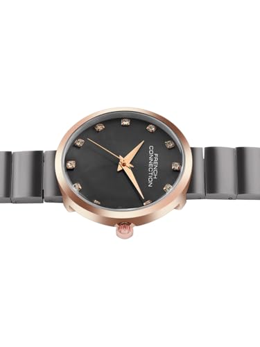 Image of French Connection Mop Gun Round Dial with IP Gun Stainless Steel Metal Strap Watch - for Womens FCN0128GNM