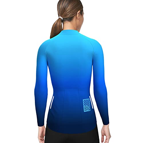 Wulibike Camisa de ciclismo feminina, de manga comprida, respirável, para ciclismo, com 3 bolsos, Az