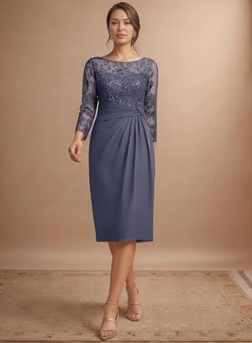 2 Pieces Mother of The Bride Dress for Wedding Long Sleeve Lace Chiffon Formal Dress2