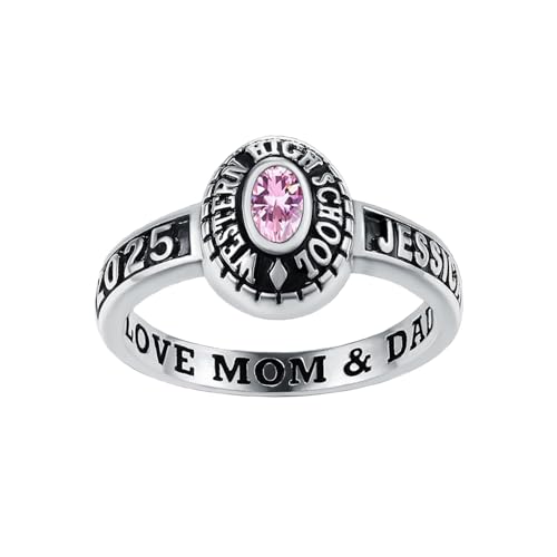 Anillo de graduación personalizado para la escuela secundaria, universidad, regalos de graduación para ella/él, anillos de piedra natal de circonita personalizada para mujer, anillos de graduación