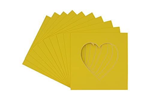 CountryArtHouse Yellow Acid Free 8x8 Heart Picture Frame Mat with White Core Bevel Cut for 4x4 Pictures - Fits 8x8 Frame - Pack of 25 Matboard Show Kits with Acid Free Backings & Clear Bags