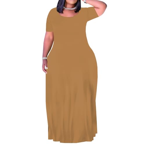 Image of SUZONANA Plus Size Maxi Dress for Curvy Women Summer Casual Sundress Short Sleeve Loose Vacation Dress