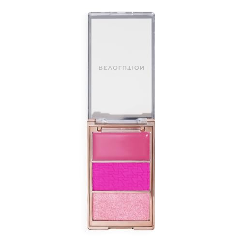 Image of Revolution, Blush Icon Palette, Cream & Pressed Powder Blusher, Highly Pigmented, Face Palette, Vegan & Cruelty-Free, 3 Shades (Hot Pink Flag, 9.8gm)