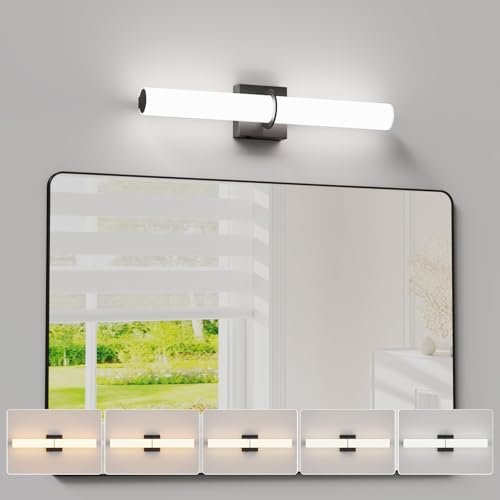 Image of 24 Inch 30W Led Bathroom Vanity Light,3000K-6000K Dimmable Vanity Lighting Fixtures with White Acrylic Lampshade,Indoor Hardwired Wall Light Over Mirror for Mirror Restroom(Black,1 Pack)
