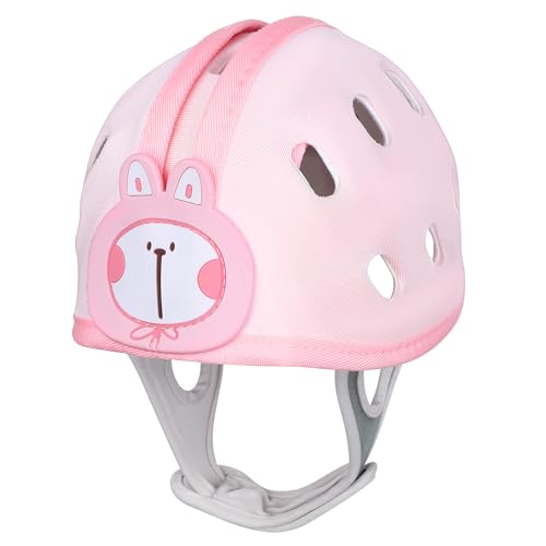Baby Safety Helmet, Breathable Baby Head Protector for Crawling and Walking, Infant Soft Helmet, Anti-Collision, Ultra-Lightweight, Expandable and Adjustable Age 0m-48m (Pink Rabbit)