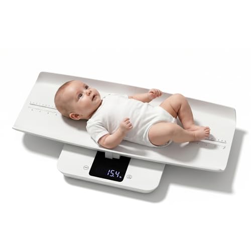 Image of MomMed Baby Scale with Height Measuring Tape - Digital Smart Scale for Infant Weight with Hold & Lock Function, Auto Shut-Off, LED Display - Multi-Function Scale for Newborns, Adults, Cats, Dogs