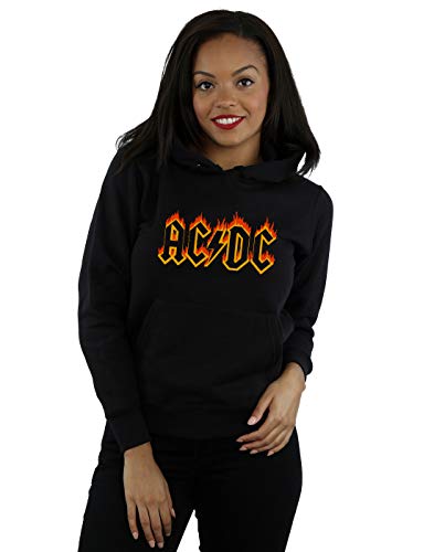 Absolute Cult AC/DC Women's Flames Logo Hoodie Black Medium