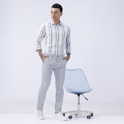 Image of BASICS Premium Cotton Stretch Formal Trousers for Men | Office Pants
