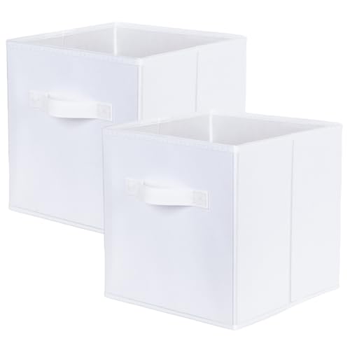 powerking Caja de almacenamiento para armarios y juguetes, caja de almacenamiento de tela plegable y cajón de almacenamiento de tela, juego de 2 piezas (Blanco)