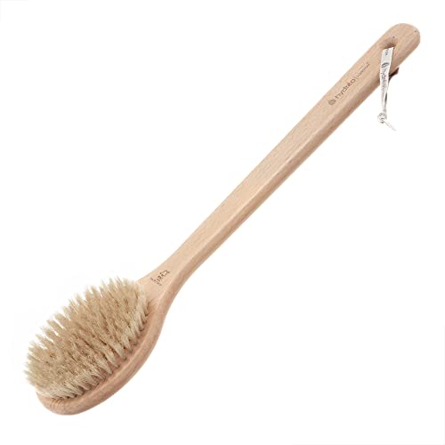 Hydrea London Body Brush Long Handled Exfoliating Back Scrubber, Natural Bristle, Dry Brush Cellulite Remover, Exfoliating Body Scrubber, Helps Improve Lymphatic Drainage - FSC® Certified Beechwood.