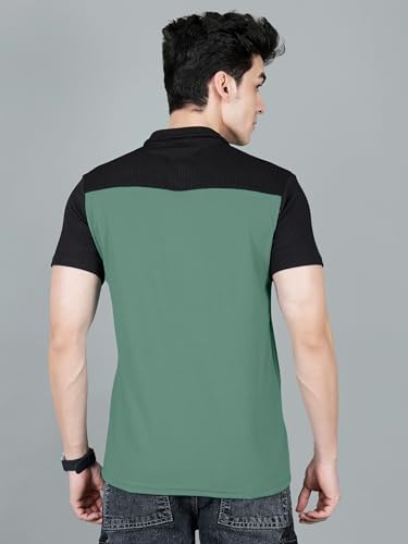 Image of London Hills Men's Loose Fit Half Sleeve Color Block Polo T-Shirt with Zip Collar | Premium Polyester Fabric | T Shirt for Man | Tshirt | Shirts Men | Tshirt for Man | Men T-Shirts