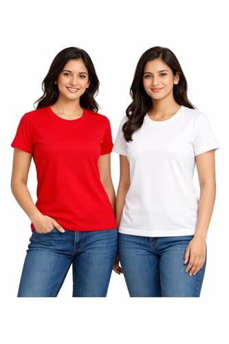 Image of Hangout Hub HH95 Tshirt for Womens | Regular Fit | Super Combed Cotton Women T-Shirt | Solid Plain Tees | Round Neck T Shirt | Half | Pack of 2 | 3 | 4 | 5 | 6